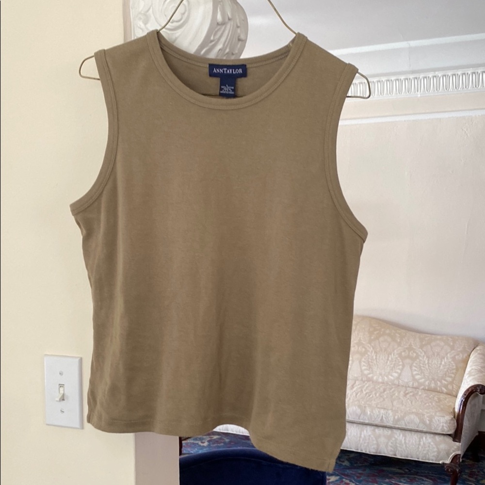 Ann Taylor Women's Olive Green Sleeveless Cropped Tank Top 100% Cotton L